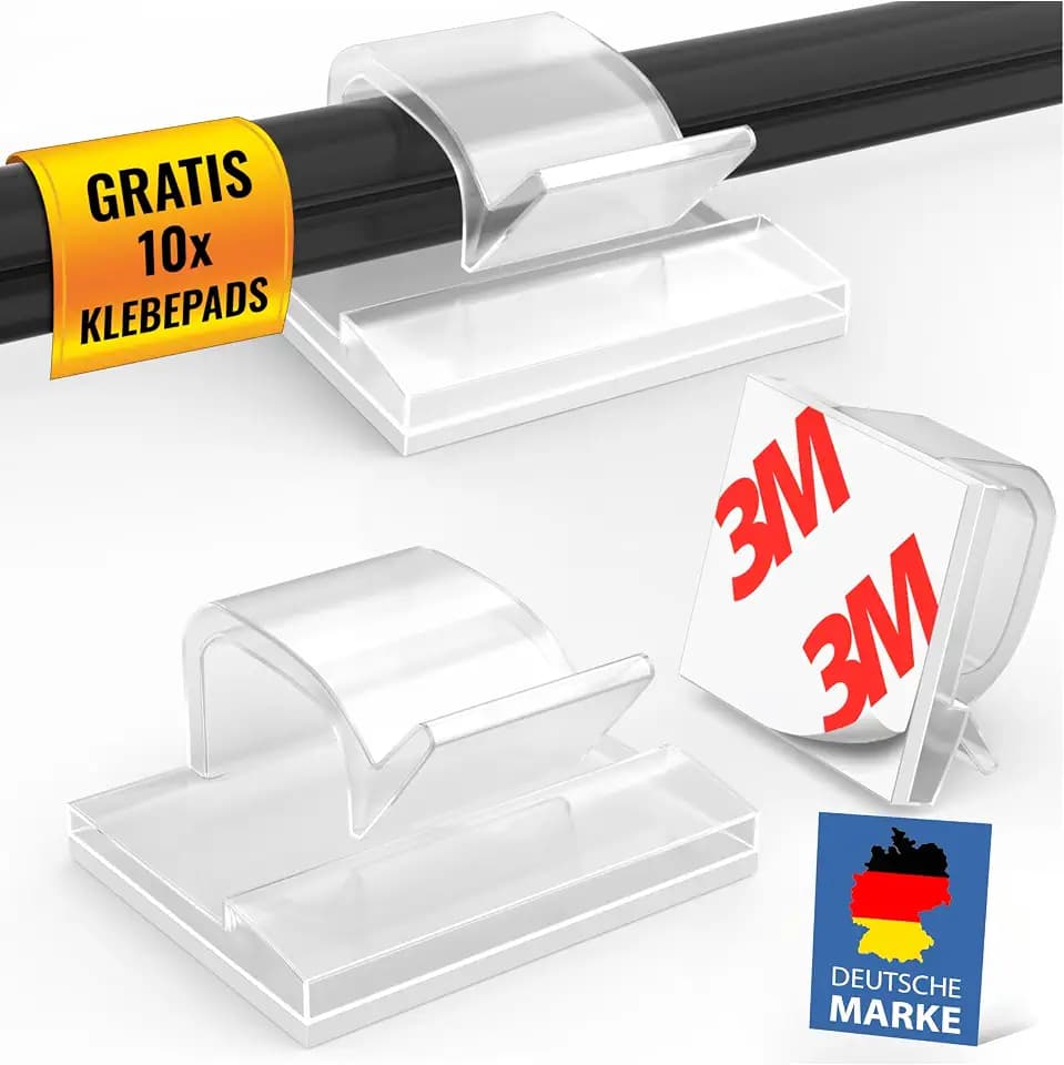 MEISTERWERK Kabelhalter Selbstklebend [STARKER MARKEN-KLEBER] – 100 Stück I (Transparent) - Kabelclips für Kabelmanagement - Outdoor Kabel Clips mit Klebebändern – Kabelklemmen mit