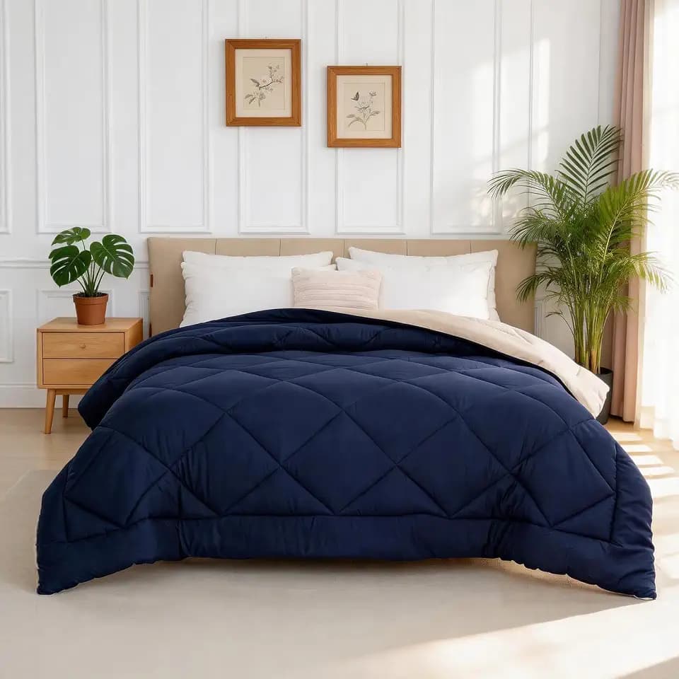 Good Nite Bettdecke Ohne Bezug 155x200 Bicolor Ganzjahresdecke für 4 Jahreszeiten, Gesteppt Maschinenwaschbar, Leichte und Atmungsaktive Steppdecke, Navyblau Beige