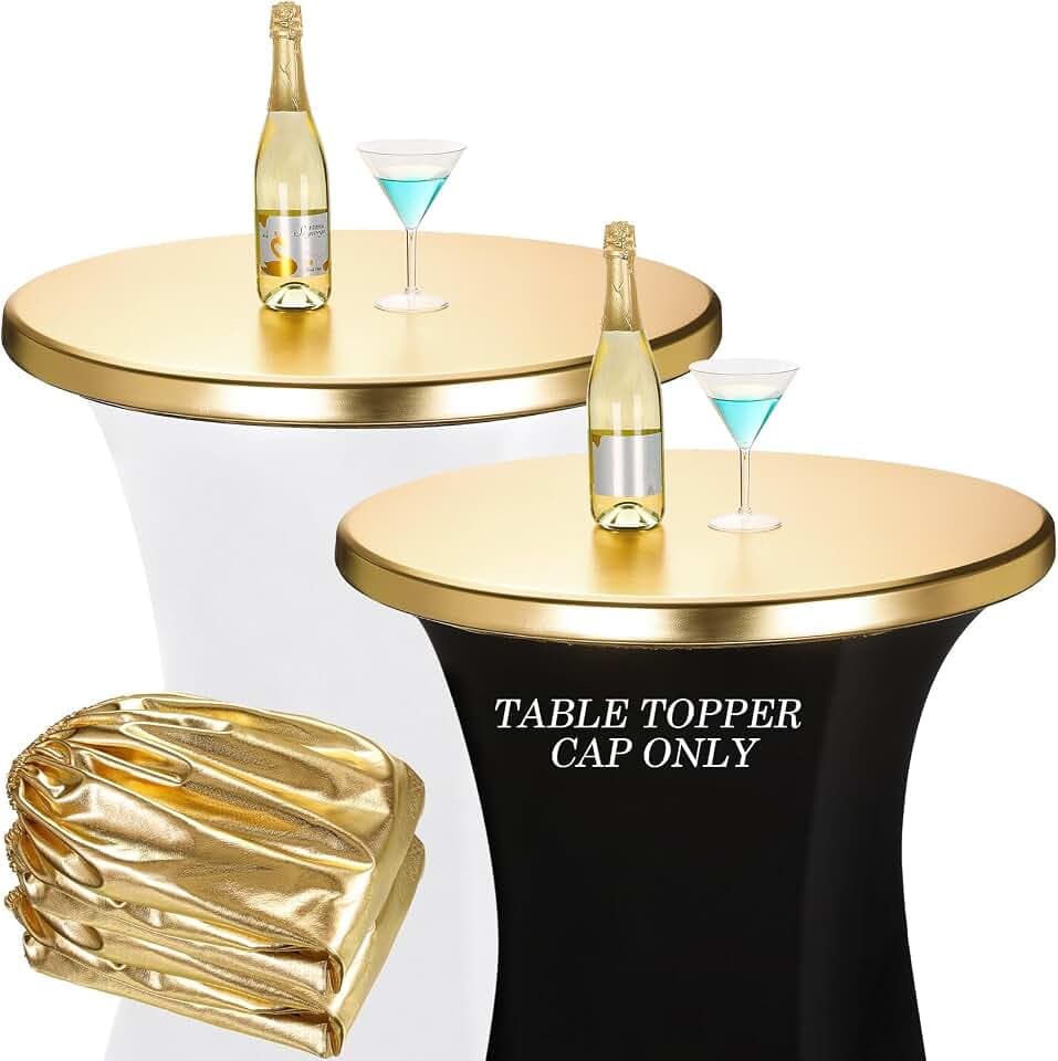 Breling 2 Pcs Gold Cocktail Table Topper Cap Stretch Fitted Table Top Cover
