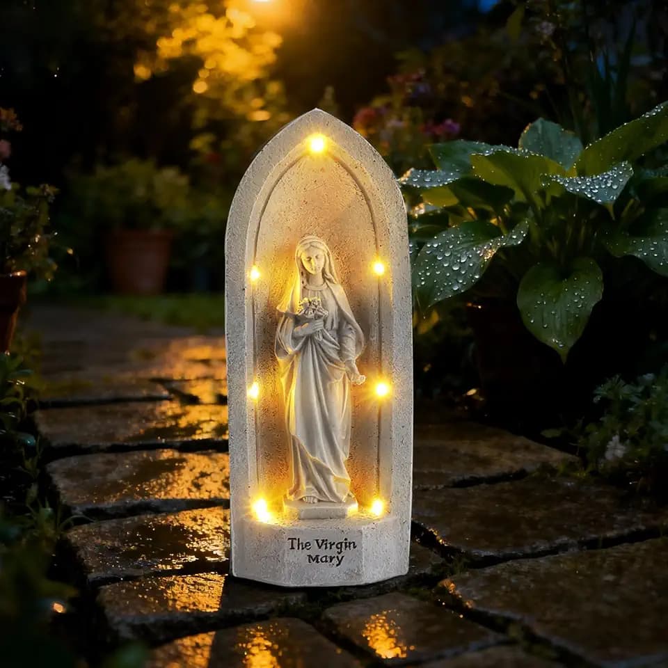 The Virgin Mary Statue with 7 Solar Light Garden Decor for Yard, Patio, Entryway, Indoor and Outdoor Religious Figurine Decoration Gifts for Mom