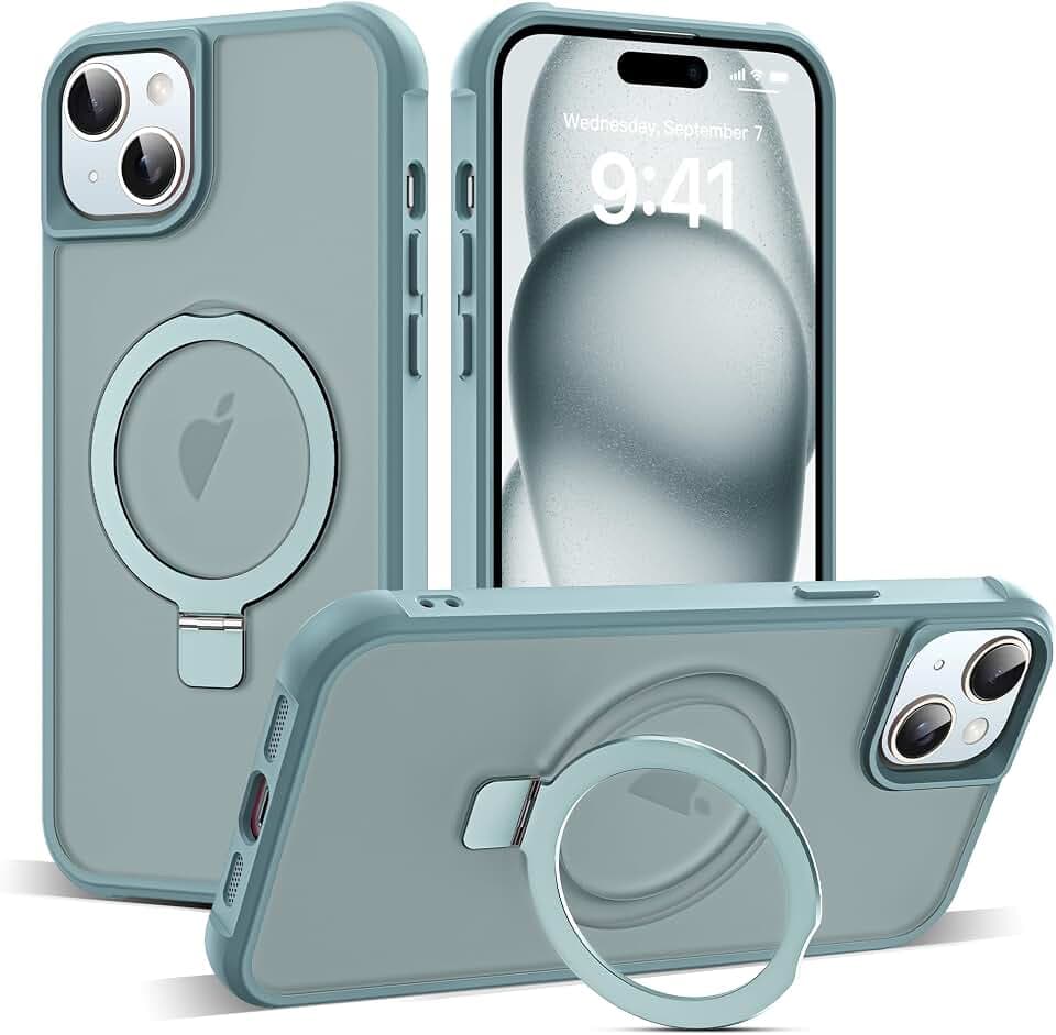 SKYLMW Compatible with iPhone 15 Case with Stand,Blue