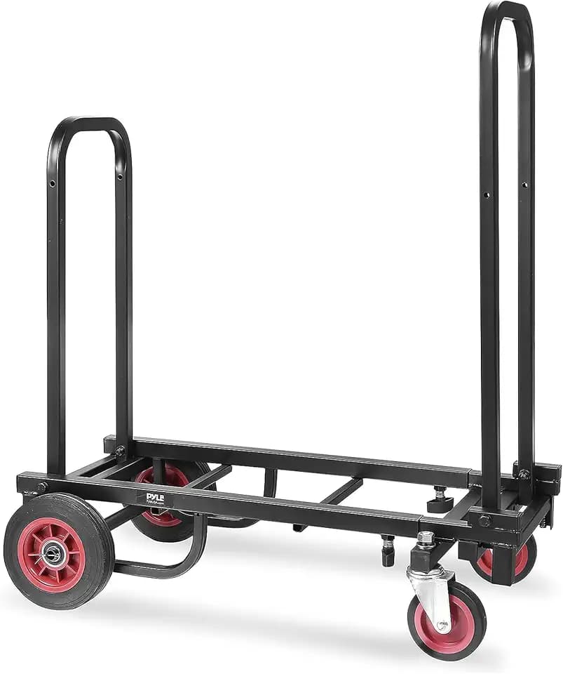 Pyle Compact Folding Adjustable Equipment Dolly - Heavy Duty Multi‑Function Convertible Cart Hand Truck/Platform Cart with Wheels - Expandable Up to 25.24" to 40.24" - 200LBS MAX Load Capacity