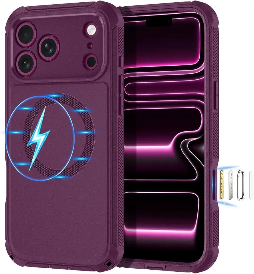 for iPhone 18 Pro Max Case, iPhone 17 Pro Max Case,[Compatible with MagSafe] 2‑Layer Heavy Duty Hard PC & TPU Shockproof Protective Case,Hot Burgundy