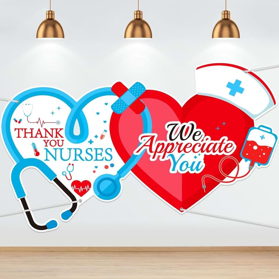 Tudomro Thank You Nurses Backdrop Banner 70 x 43 Inch Nurse Appreciation Week Background Banner National Nurses Week Party Decorations Medical Doctor Nursing Day Indoor Outdoor Photo Booth Props