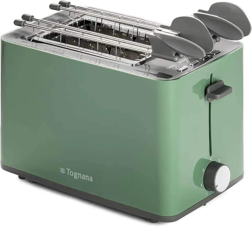 Tognana Iridea Wireless Toaster mit Doppelstecker und Krümelsammler, Salbeigrün