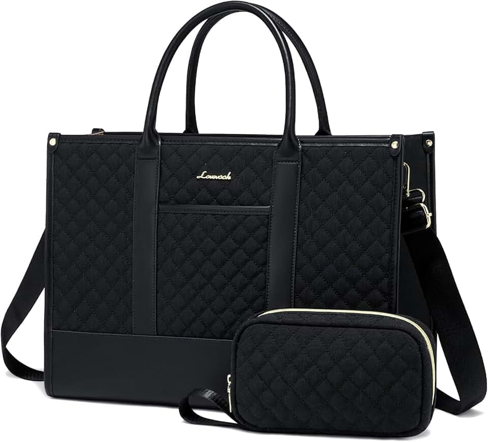 LOVEVOOK Laptoptasche Damen 15,6 Zoll, Wasserdicht Arbeitstasche Handtasche Groß Schultasche Shopper Business Tasche Aktentasche Lehrertasche, Leder Tote Bag Notebooktasche für Büro Uni Schwarz