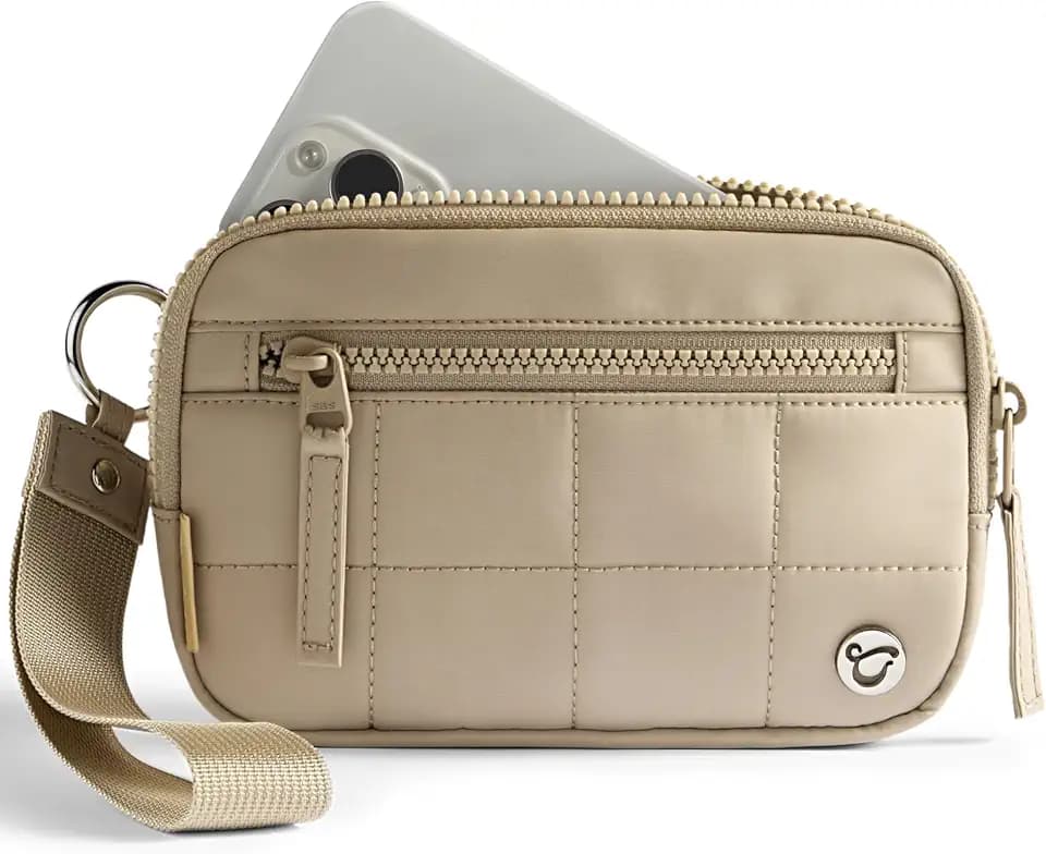 Uselike Womens Wallet Card Holder Purse with Zipper Quilted Phone Wallet RFID Blocking Small Wristlet Wallets for Everyday, Travel (Light Khaki)