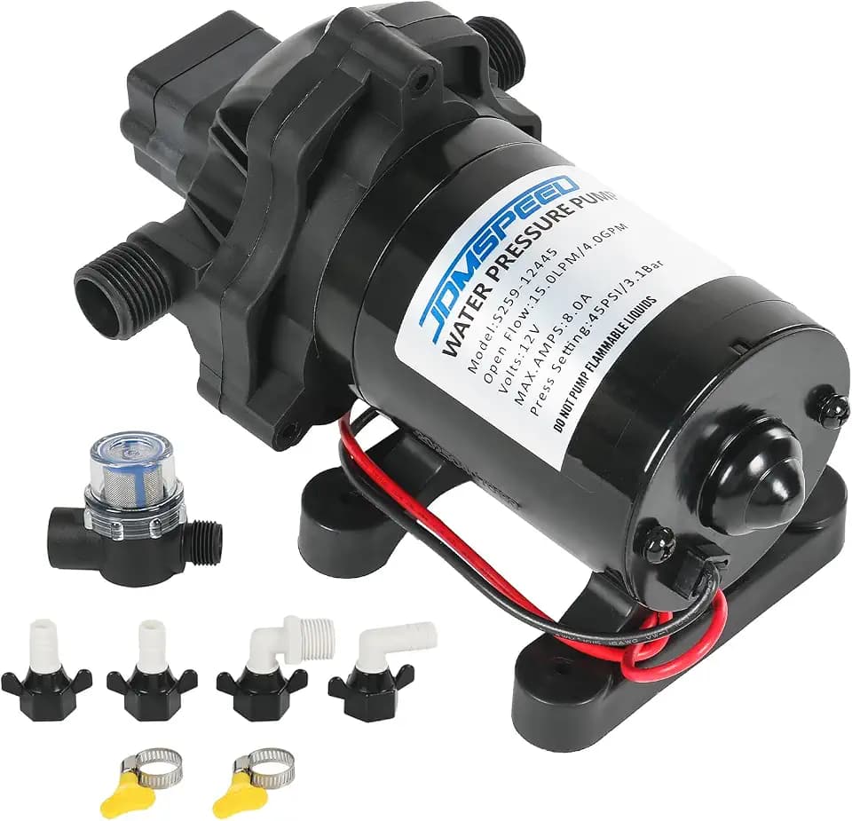 RV Water Pump, 12V DC 4.0 GPM 45 PSI, Self-Priming Diaphragm Pressure Pump