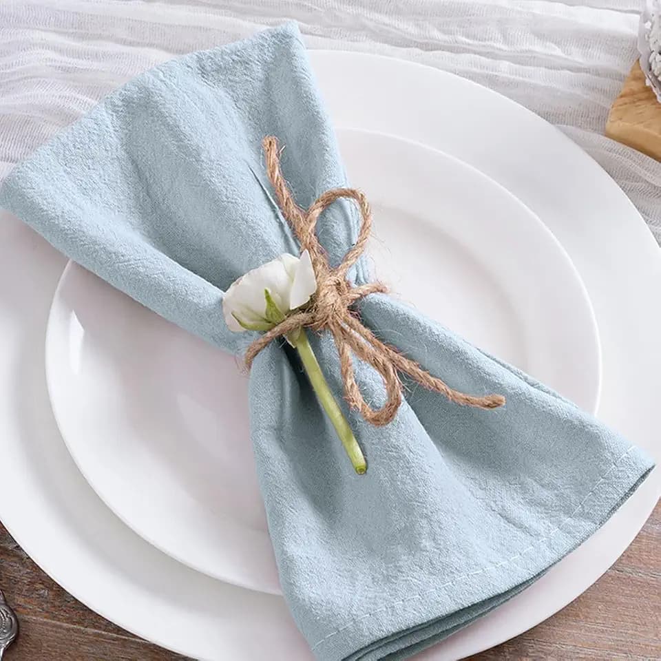Cotton Linen Napkins Set of 8 17"x17" Reusable Cloth Napkins Grey Blue