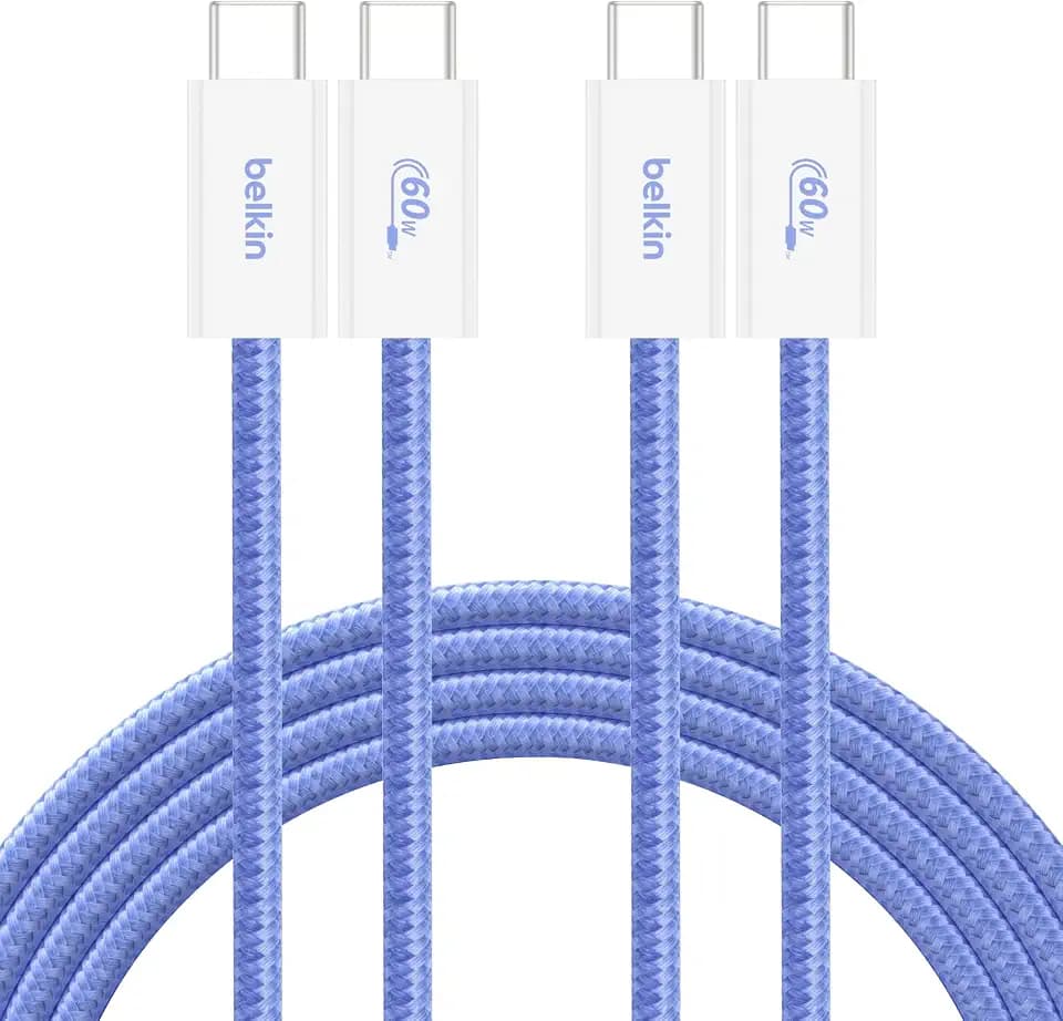 Belkin USB C to USB C 60W Braided Cable 2 Pack, 6.6ft iPhone Charger Cord