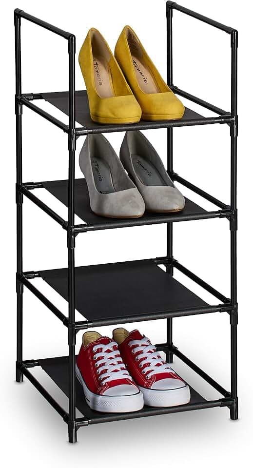 Relaxdays Schuhregal, Verschiedene Größen, Metall Schuhablage, schmal, Stoff Ablage, Flur Schuhgestell, schwarz/grau