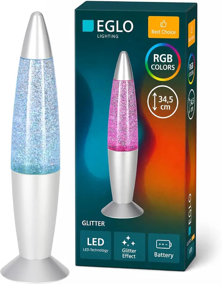 EGLO LED Lavalampe Glitter, RGB Glitzerlampe mit Timer und Farbwechsel