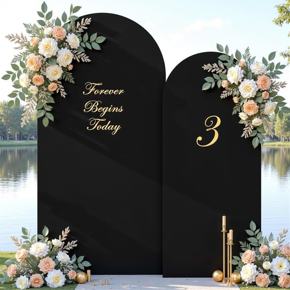 Black Photo Arch Backdrop Cover Set of 2 Spandex 7.2 and 6ft Black Arch Covers Stretchy Backdrop Party Arch Stand Covers for Birthday Baby Shower Wedding Bridal Shower Banquet Background Decorations