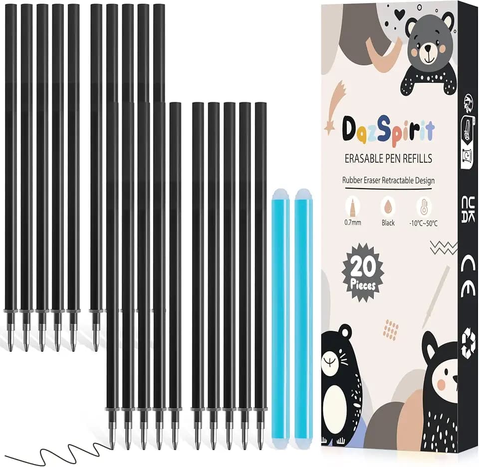 DazSpirit 20 Stück Radierbare Ersatzminen Kompatibel mit Legami, 0,7mm Stiften, Gelschreibermine Radierbar, Radierbare Stifte Minen, Geschenkidee für Schule, Büro, kinder & Lehrer (Schwarz)