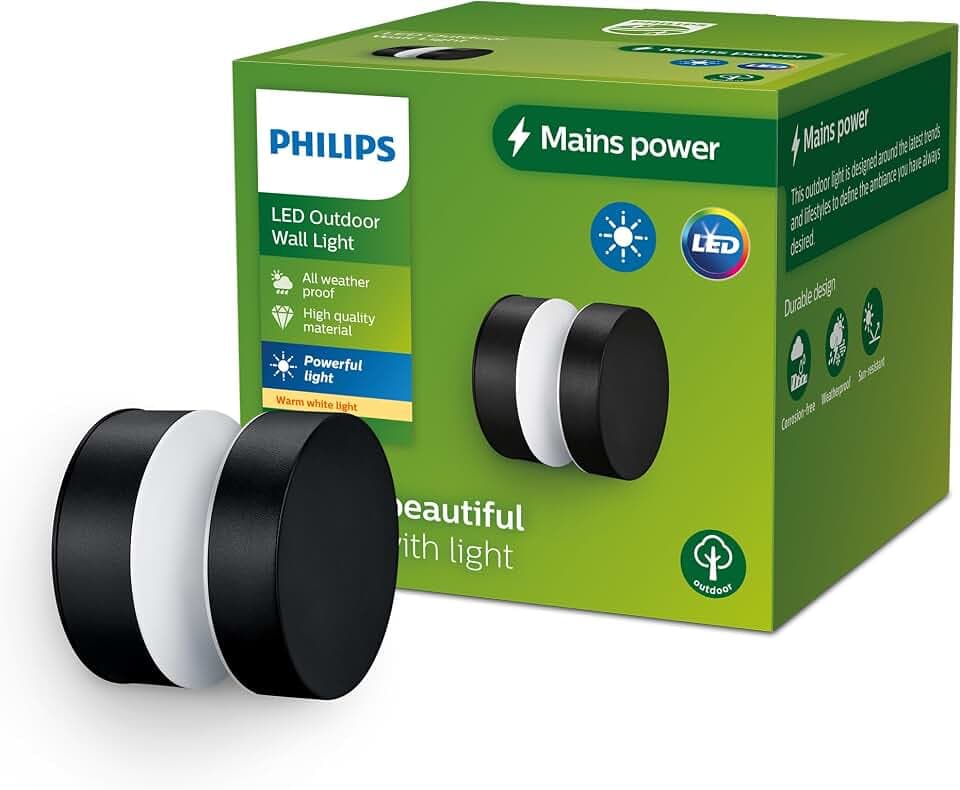 PHILIPS Outdoor Laven Wandleuchte 6W, 2700 Kelvin warmweißes Licht, IP44 wetterfest, schwarz