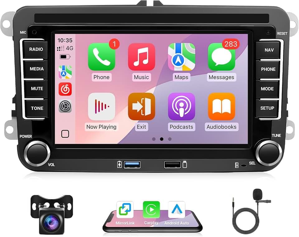 Leadfan Car Radio for VW Passat Tiguan Jetta Beetle Tiguan Caddy Seat Golf, 7'' Screen for Jetta Head Unit, Support Carplay/Android Auto/Bluetooth/GPS Navigation/Backup Camera