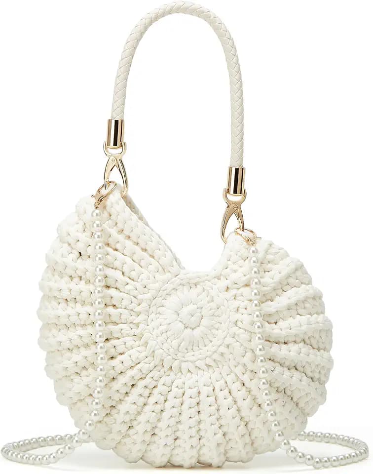 Handmade Crochet Tote Bag Seashell Purse for Women Boho Shell Handbag Crossbody Shoulder Bag Summer Beach Clutch Hobo Handbag