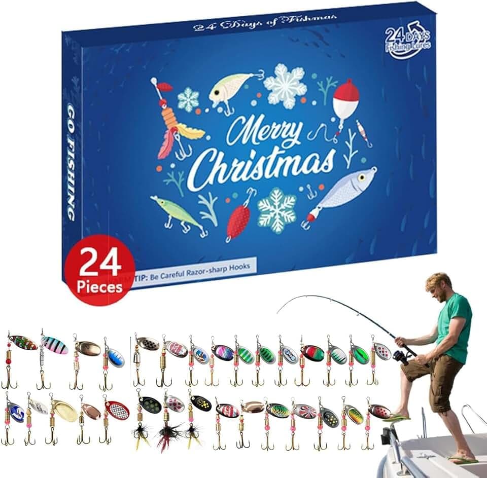 Fishing Lure Christmas Advent Calendar,24 Days Fishing Lures Set Gift for Fisher Adult Men Teen Boys Catch Fish Enthusiast,2024 Christmas Surprise Gift (P11)