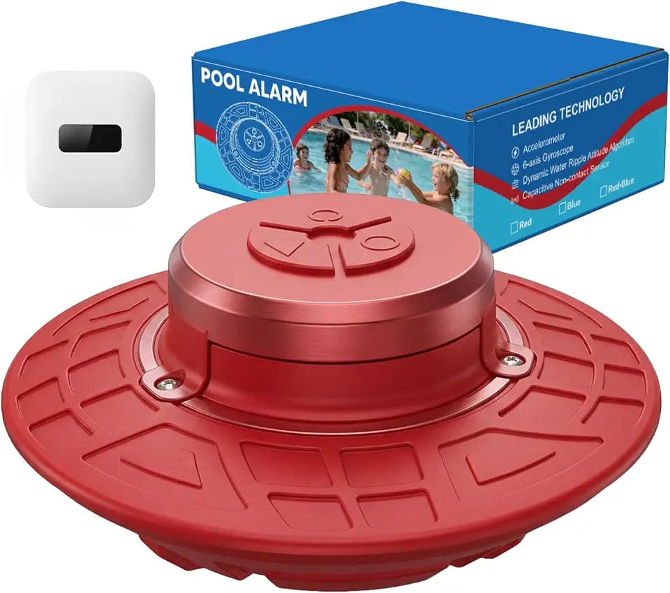 Pool Alarm, Floating Safety Alarm for Inground & Above Ground Pools, 110dB Siren IP68 Waterproof, Smart Wave-Sensing Prevents False Alerts, 262ft Wireless Range, Kids & Pets Safety (Red)