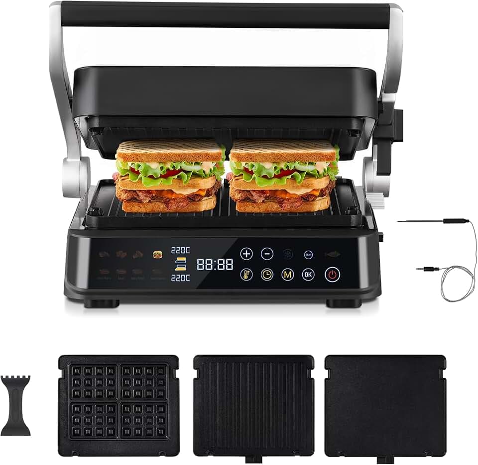 AMZCHEF XL Kontaktgrill 4-in-1 mit Temperaturfühler & GrillBoost 280℃