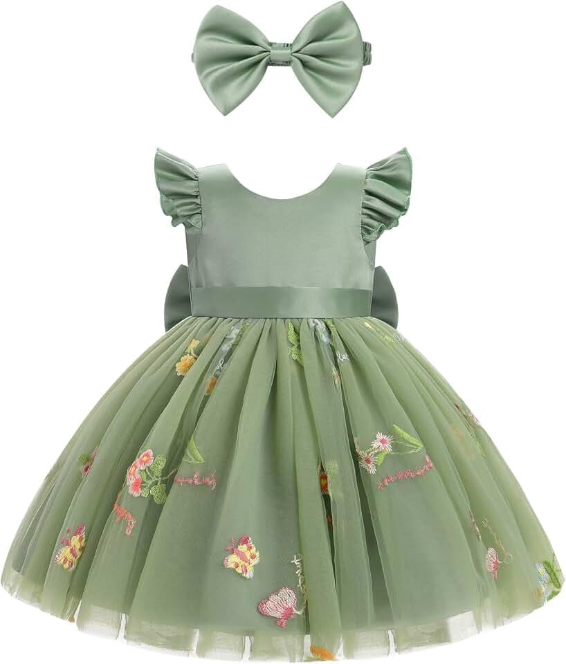 Odizli Baby Mädchen Kleider Kleinkind Sommer Flatterärmel Prinzessin Tüll Tutu + Stirnband Geburtstag Hochzeit Party Outfit