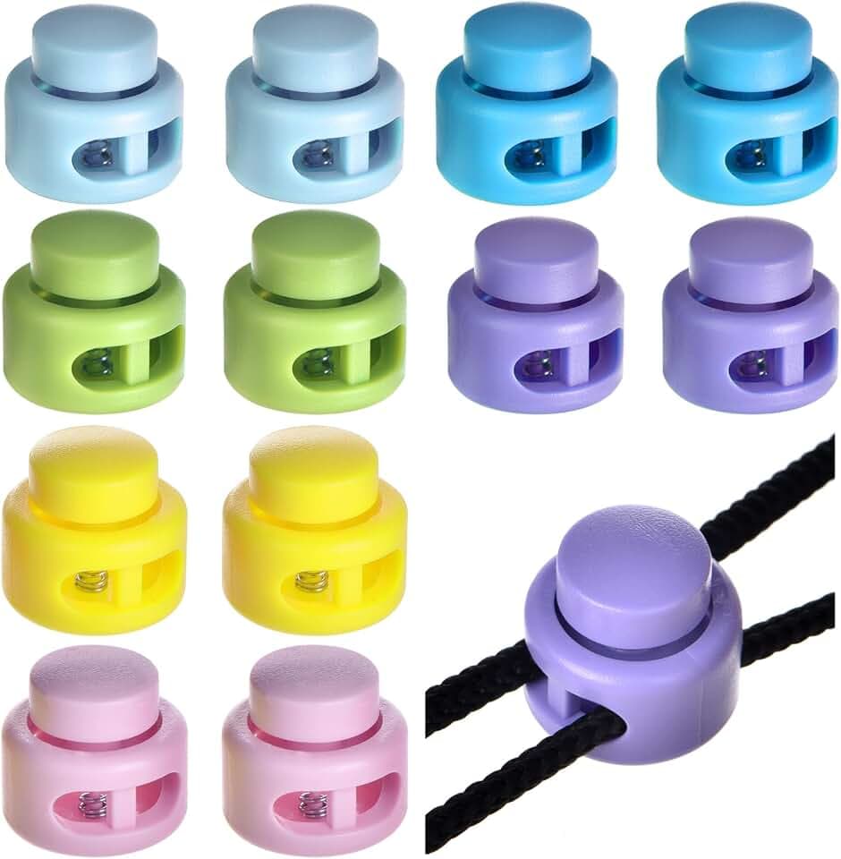 12 Stück Kordelstopper, 2-Loch Schlösser für Kordel, Kunststoff-Kordel Verschlüsse, Kordelklemme für Kordelzug-Taschen, Kleidung, Rucksäcke