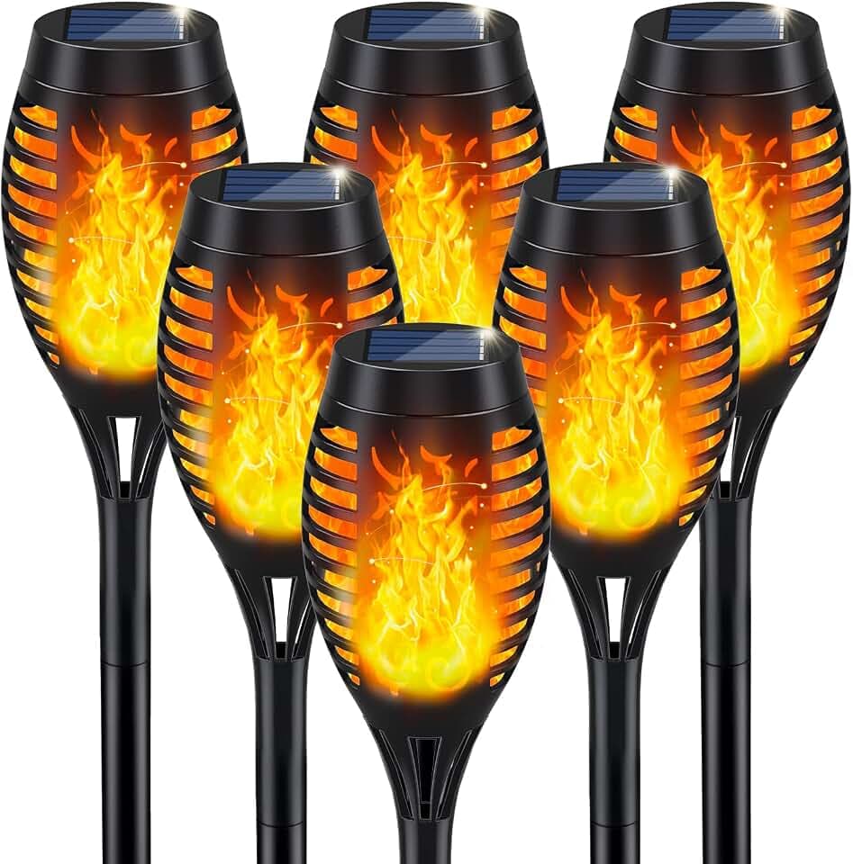 IkeeRuic Solar Torch Light with Flickering Flame for Halloween Decorations