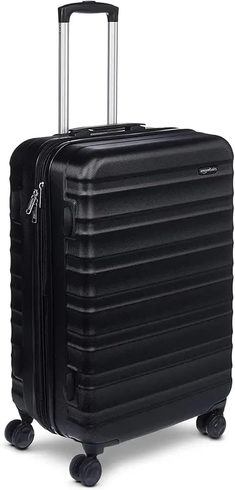 Amazon Basics 26" Hardside Medium Checked Luggage, Expandable For Up to 15% More Space, With Scratch-Resistant Surface, Four Multi-directional Wheels, Black