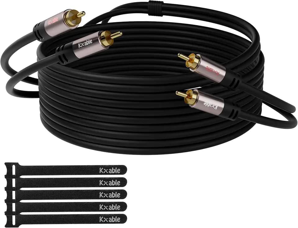 RCA Cable 100 FT, 2RCA Male to 2RCA Male Stereo Audio Cables, Dual Shielded Digital Analogue, 2 RCA Subwoofer Cord for Home Theater, HDTV, Amplifier, Hi-Fi System, Car Audio, Speaker, 23AWG OFC Core