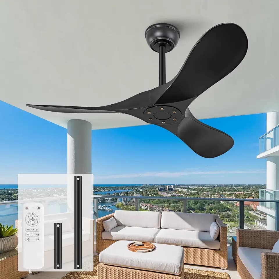 KBZZ 42 Inch Black Ceiling Fans without Lights,6 Speeds,Reversible Silent DC Motor,3 ABS Blades,Modern Ceiling Fan no Light with Remote for Indoor Outdoor Farmhouse Office Patio