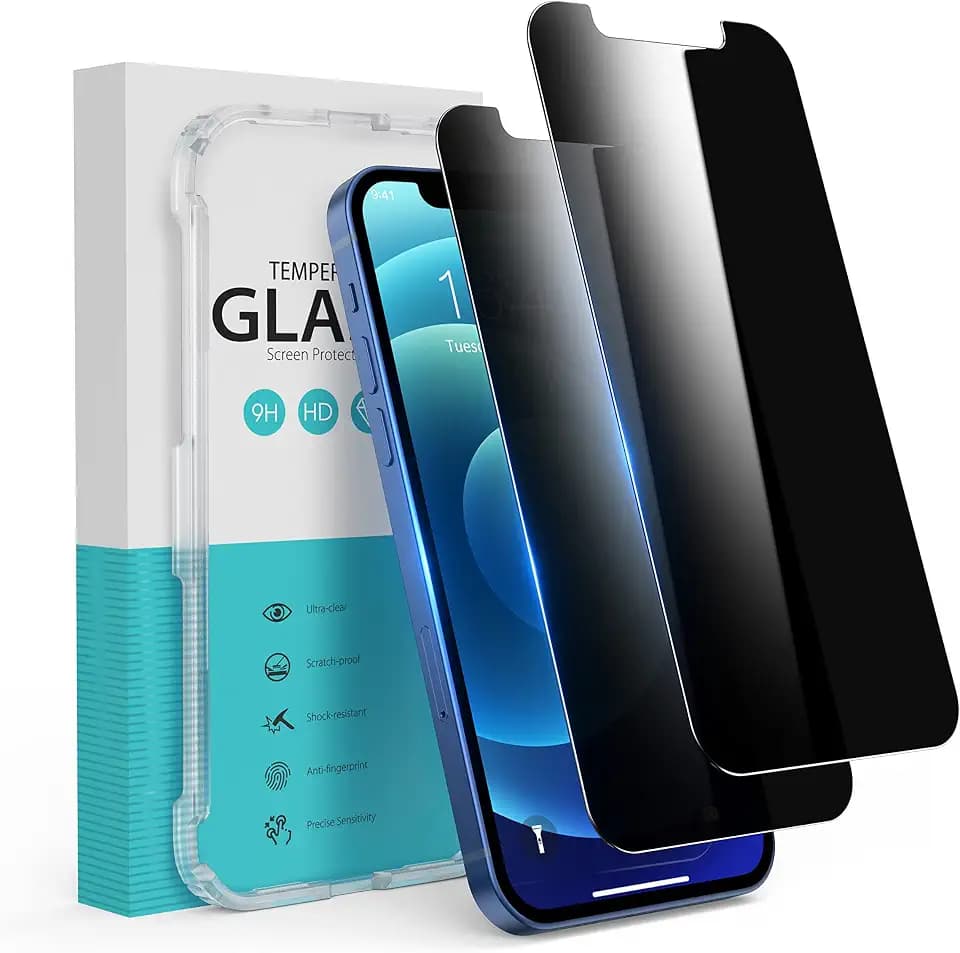 Syncwire Privacy Screen Protector for iPhone 12 / iPhone 12 Pro, Anti-Spy Shatterproof Tempered Glass [True 28°Anti Spy] [9H Hardness] [Easy Installation Frame] Black Protector for iPhone 6.1", 2 Pack