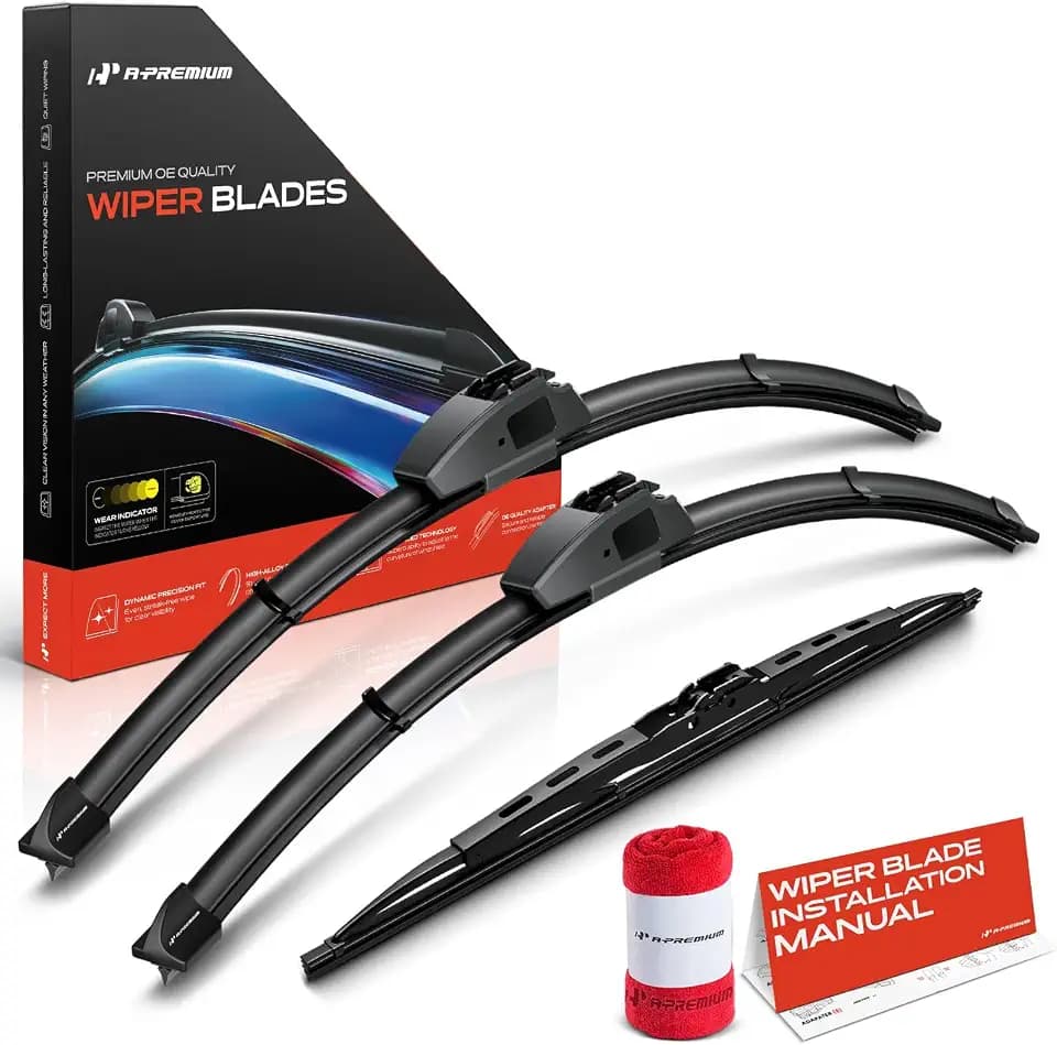 A-Premium 22"+20"+15" Windshield Wiper Blades with Wear Indicator & Towel