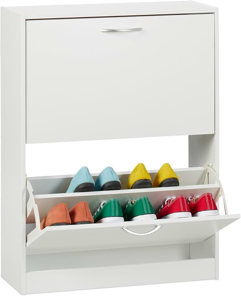 Relaxdays Schuhschrank, HxBxT: 80 x 60 x 24 cm, Flur Schuhkommode, weiß