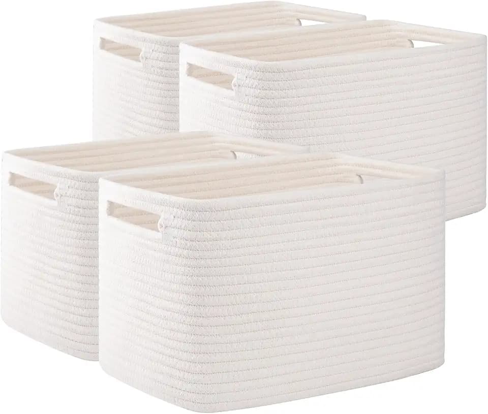 OIAHOMY 4 Pack Storage Baskets for Organizing 24L Cube Storage Bins White