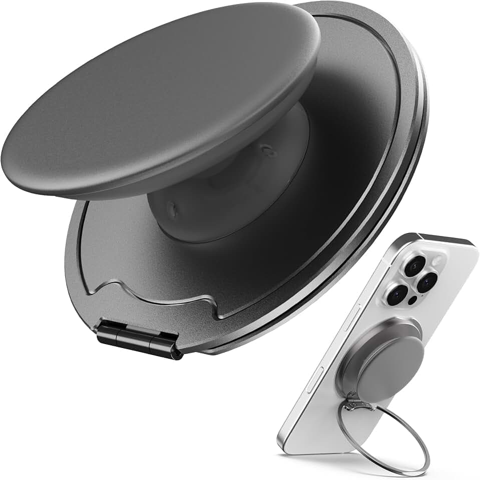 Sinjimoru Magnetic Phone Grip for MagSafe, Kick-Out Ring Stand, Space Gray