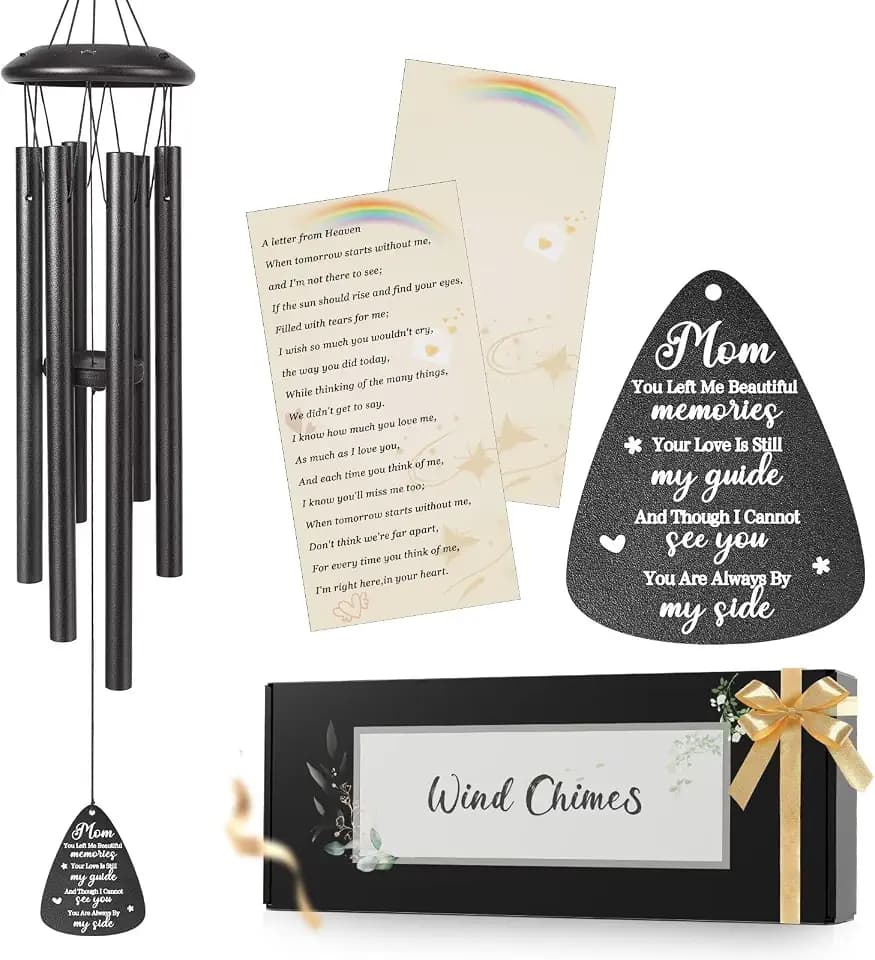 Memorial Gifts for Loss of Mom, 25''Memorial Wind Chimes for Loss of Mother Gifts, Condolence/Bereavement/Remembrance Gift,Windchimes in Memory Sympathy Gift,Funeral Decor for Garden Outside,Black