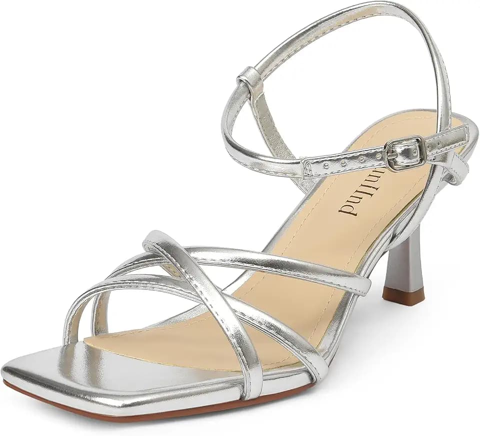 AIUNIIND Kitten Heels for Women, Strappy Square Open Toe Sandals 2.5 inch