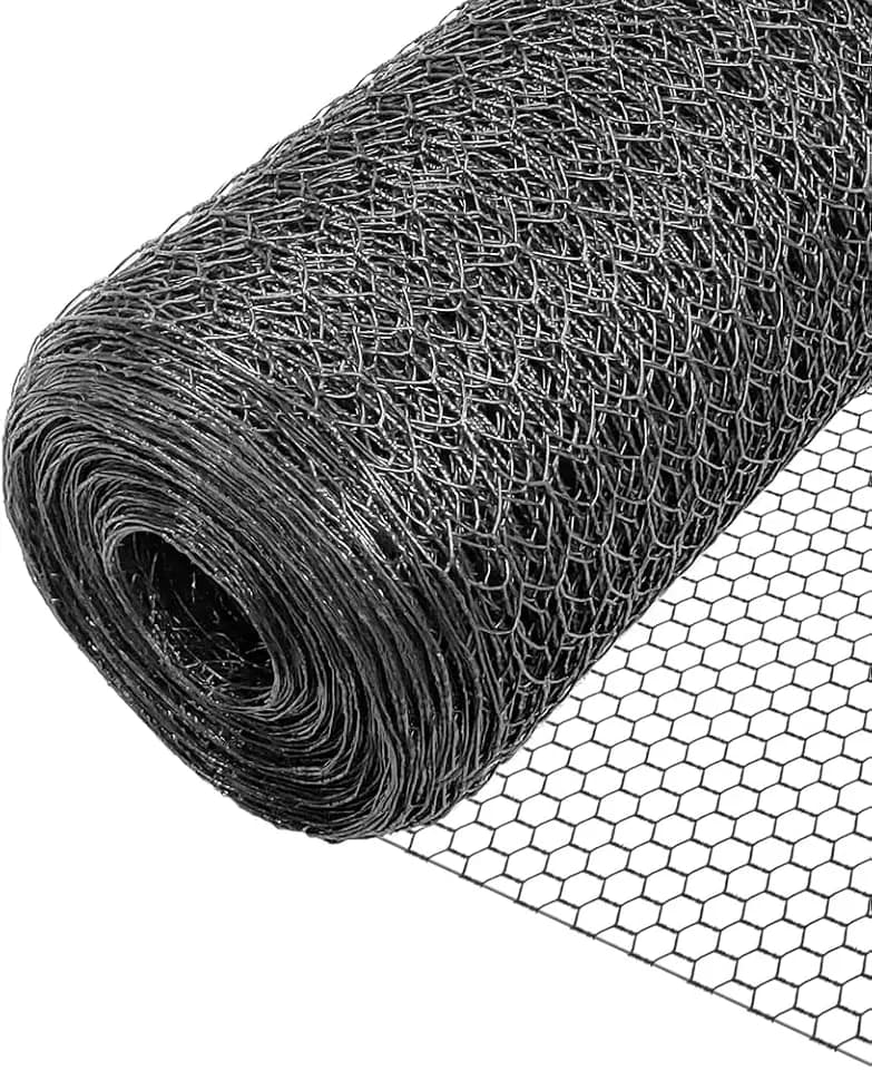 VOUNOT® Maschendrahtzaun Sechseckgeflecht, Drahtzaun Hasendraht Kaninchendraht Hühnerdraht, Maschenweite 25 mm, Höhe 100 cm, Länge 50 m, PVC-Beschichtet Grau
