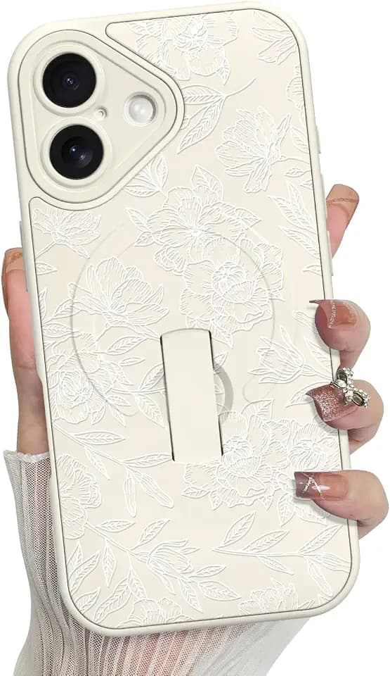MZELQ for iPhone 17 Case Rose Floral Flower Pattern -White