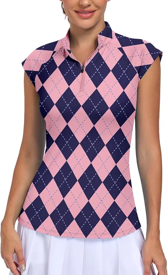 WOWENY Womens Golf Shirts Cap Sleeve Polo Quick Dry Tennis Tops Pickleball Outfits Quarter Zip