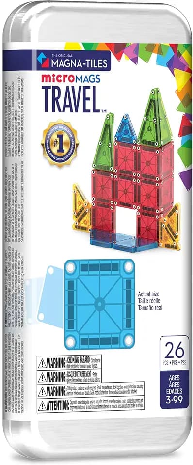 Magna-Tiles microMAGS 26-teiliges Reise-Magnetbauset - Kräftige Farben, die Original Magnetbaumarke