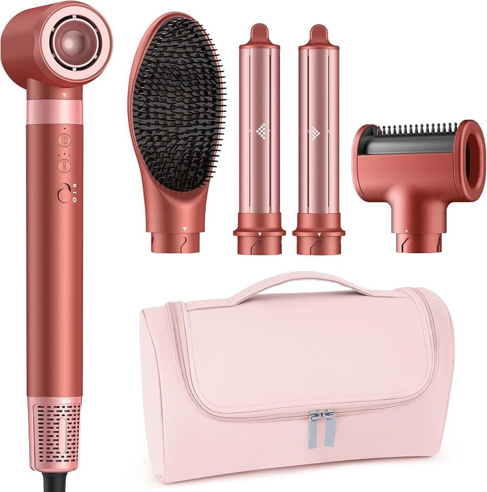 MESCOMB 5 in 1 High-Speed Hot Air Styler - Professional Frizz-Free Hair Dryer Brush, Fast Drying Hair Dryer, No Heat Damage Air Styler Wrap - Curl, Volumize, Straighten with Travel Bag