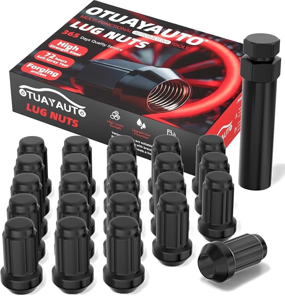 OTUAYAUTO 1/2-20 Spline Lug Nuts 23PCS Black with Socket Key, Fit for Jeep