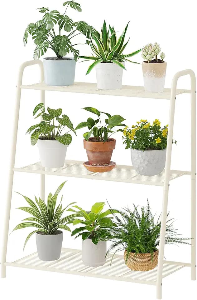 Kitsanery Metal Plant Stand Indoor Outdoor for Multiple Plants,3 Tier Plant Shelf,Large Heavy Duty Flower Holder Ladder Plant for Living Room, Patio, Balcony (White)