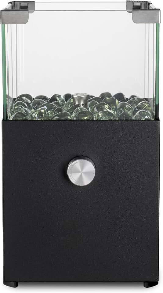 tepro Tischgasfeuerstelle Vulena, eckig, Edelstahl-Brenner 0,9 kW, integrierter Glas-Windschutz, mit Glasdekorsteinen, 17x17x30,5 cm, anthrazit, für Balkon und Terrasse