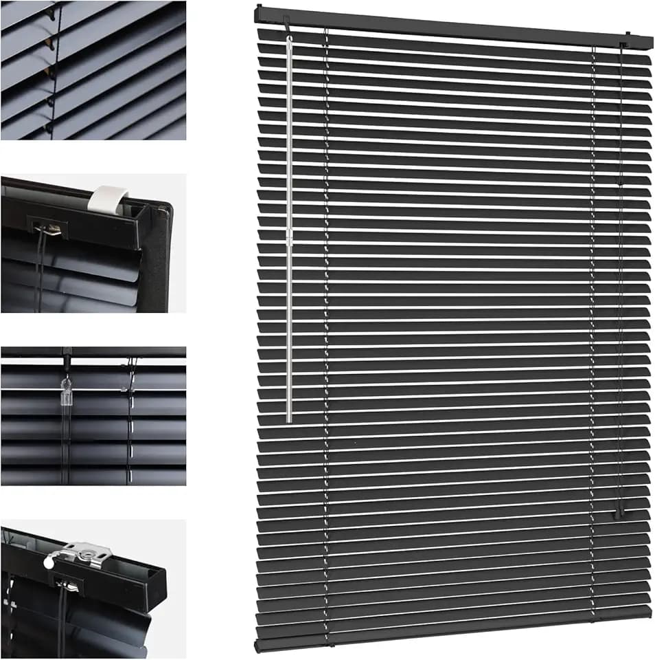 Sekey Klemmfix-Jalousie für Fenster freihängend, 25mm Alu-Lamellen, mit Bohren, inklusive Montagematerial Aluminium-Jalousie ohne Bohren, 50x130cm,Schwarz