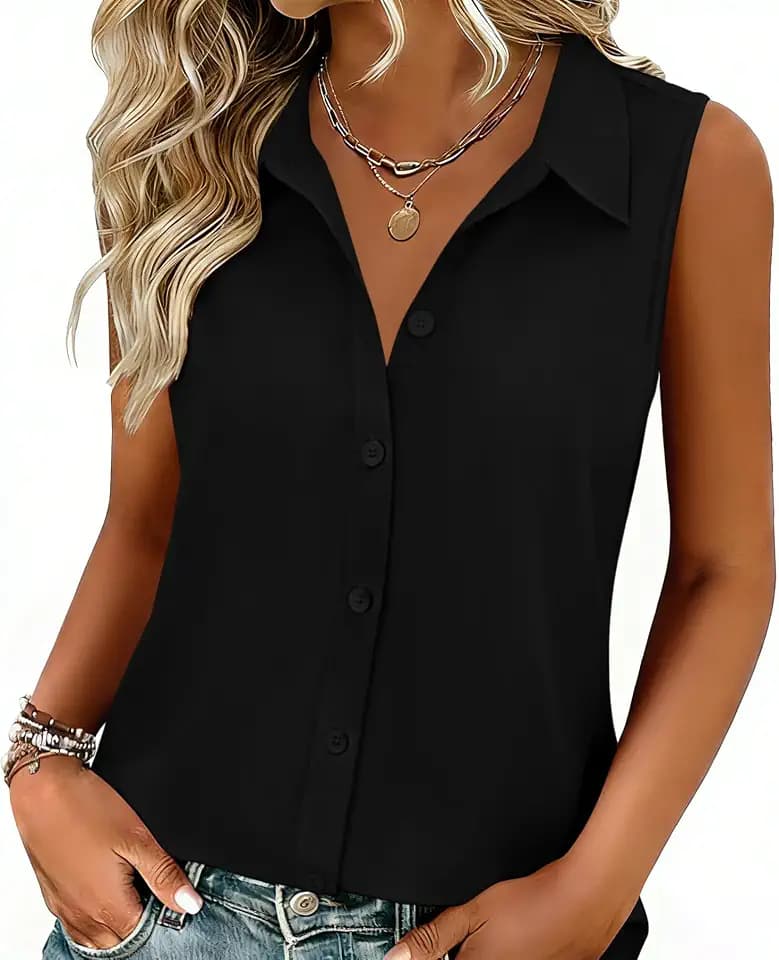 Zeagoo Women's Sleeveless Button Down Collared Shirts Business Casual Tops
