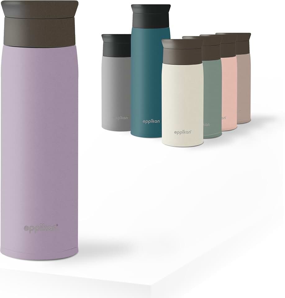 eppiToGo Edelstahl Thermobecher, Kaffee-to-go Becher, 350 ml, 500 ml Travel Mug, Autobecher, auslaufsicher mit hygienischer 360°-Trinköffnung (Pastel Purple, 500 ml)