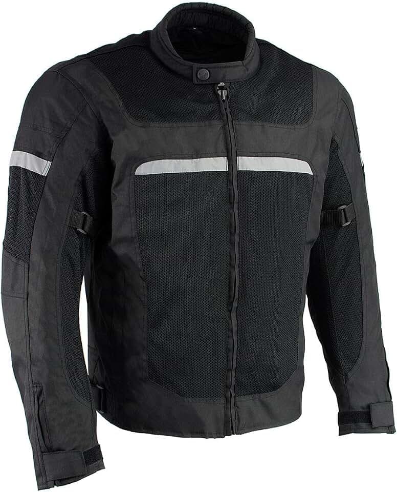 Milwaukee Leather MPM1794 Black Armored Mesh Racer Jacket with Reflective Piping for Men - All Season Jacket - X-Large