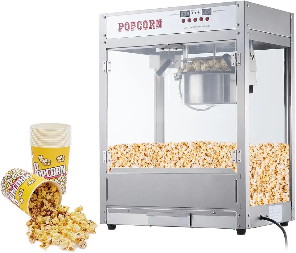 8 OZ Popcorn Machine, [3 Mins Get 40 Cups] [Temperature Control] [Digital Display] Popcorn Maker Machine with 10 Pcs Popcorn Buckets, Old Fashion Movie Theater Style- Sliver